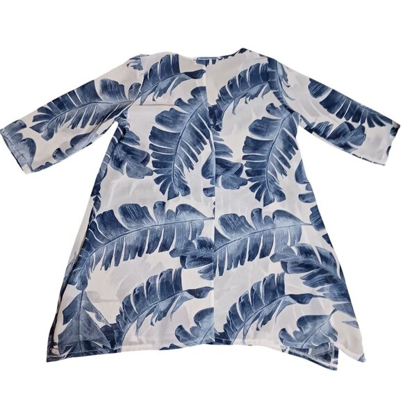 NEW J Valdi Leaf Print Sharkbite Hem Swimsuit Cover Up Tunic in White/Navy, S‎ - Picture 4 of 8